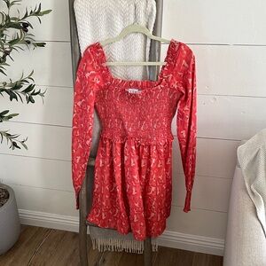 Red Floral Smocked Mini Dress